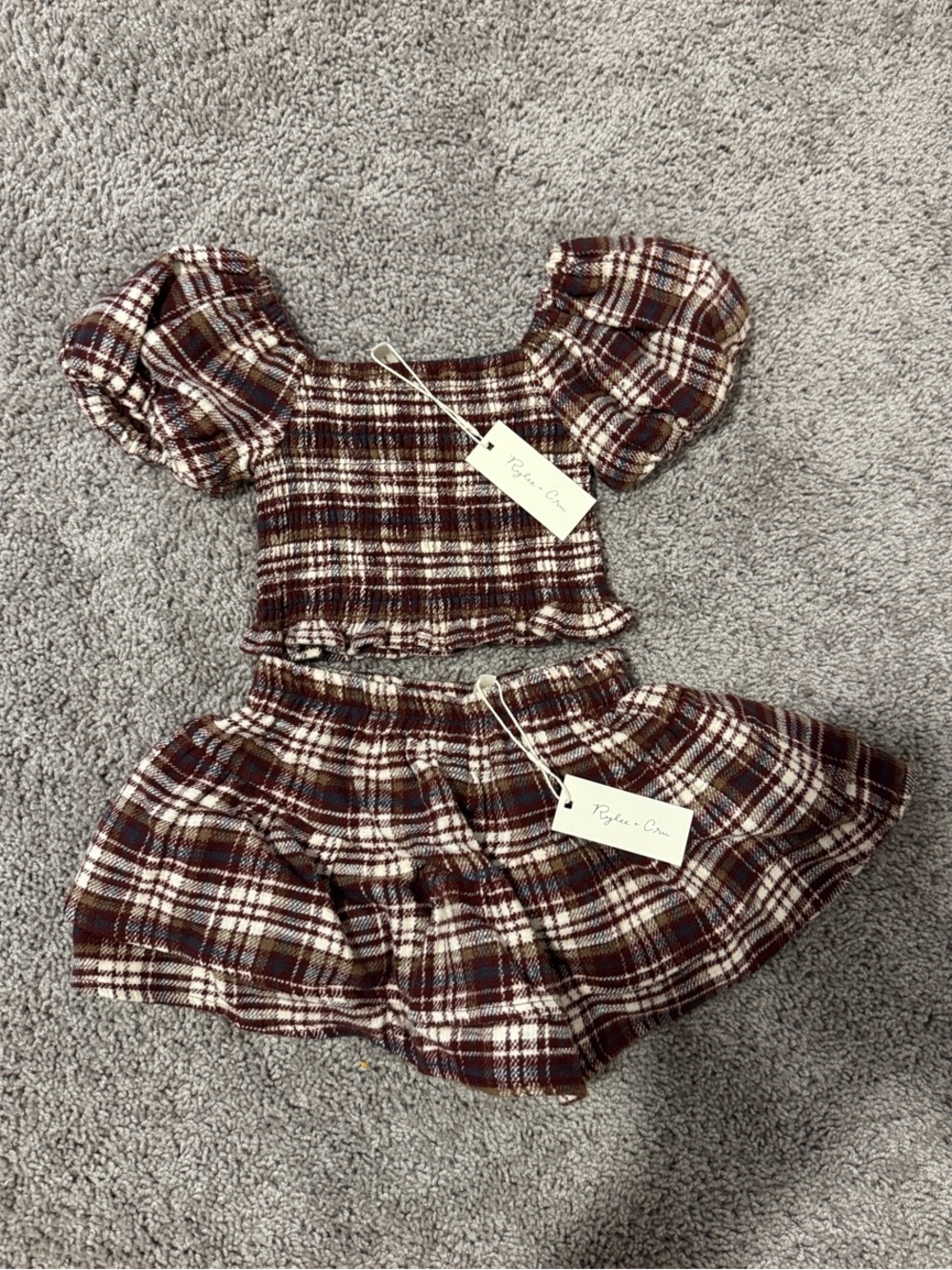 Rylee + Cru Girls Plaid Matching Set in Burgundy, Cream